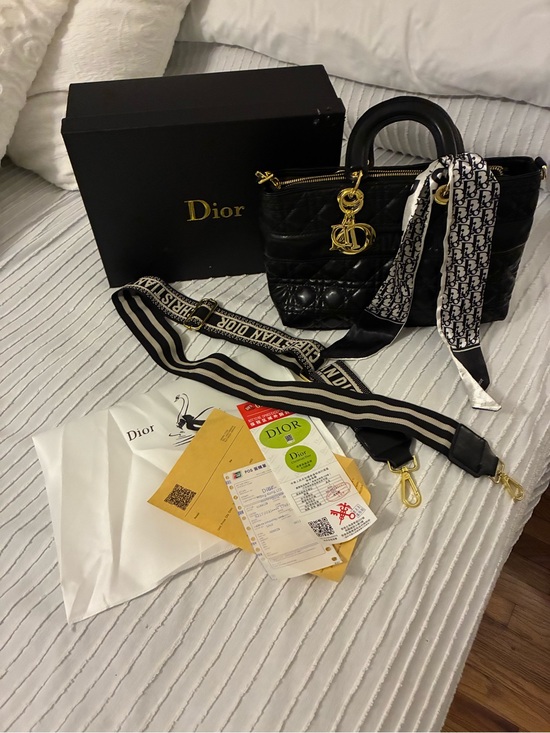 Dior Handbags - Designer look “Lady Bag” in black with tie scarf and shoulder strap